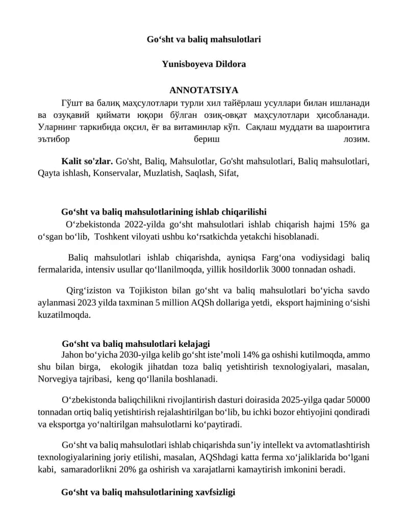 Goʻsht va baliq mahsulotlari 1