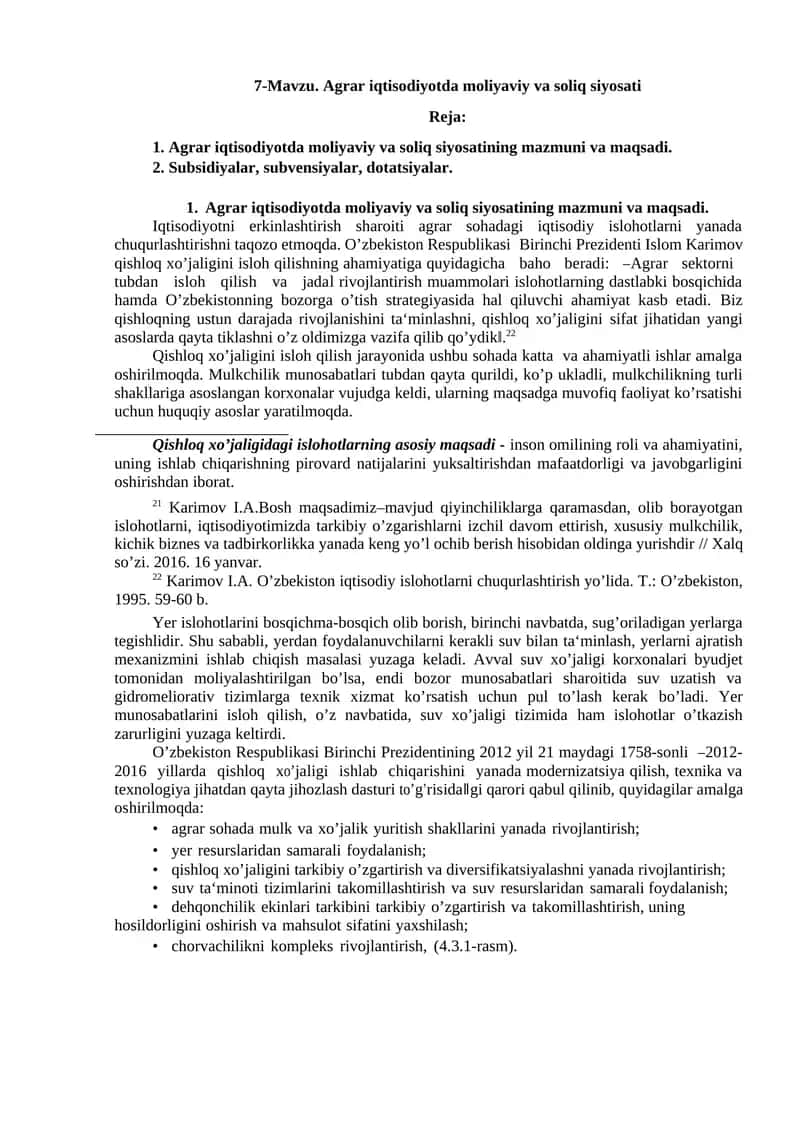 Agrar iqtisodiyotda moliyaviy va soliq siyosati 1