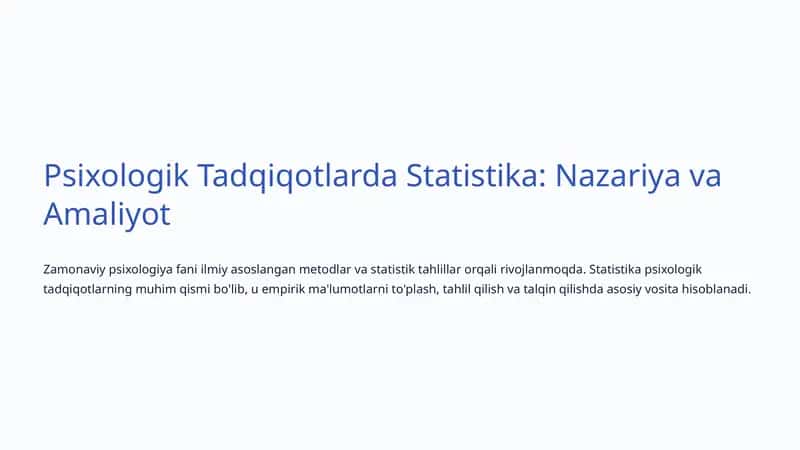 Psixologik Tadqiqotlarda Statistika: Nazariya va Amaliyot 1
