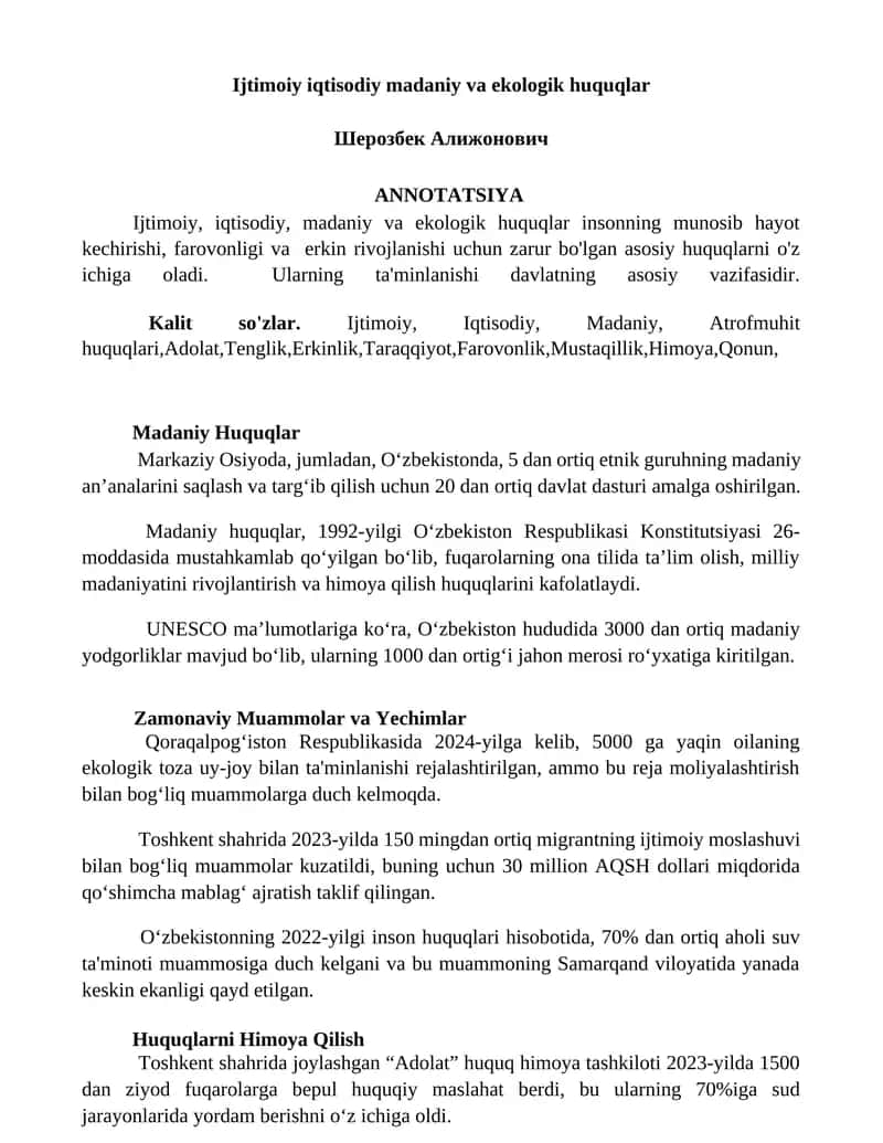 Ijtimoiy iqtisodiy madaniy va ekologik huquqlar 1