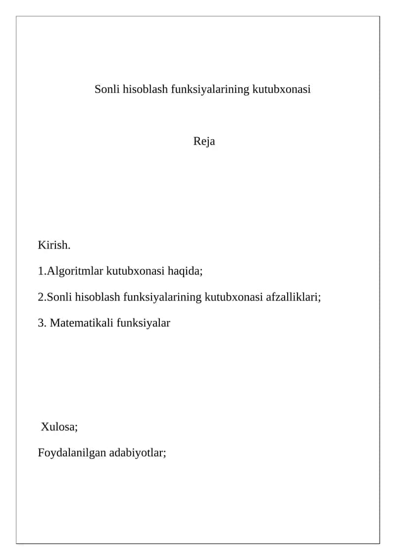 Sonli hisoblash funksiyalarining kutubxonasi 1