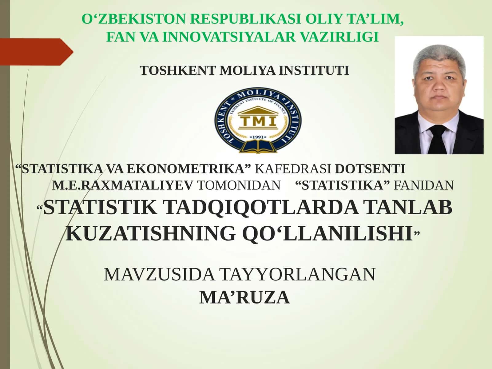 STATISTIK TADQIQOTLARDA TANLAB KUZATISHNING QO‘LLANILISHI 1