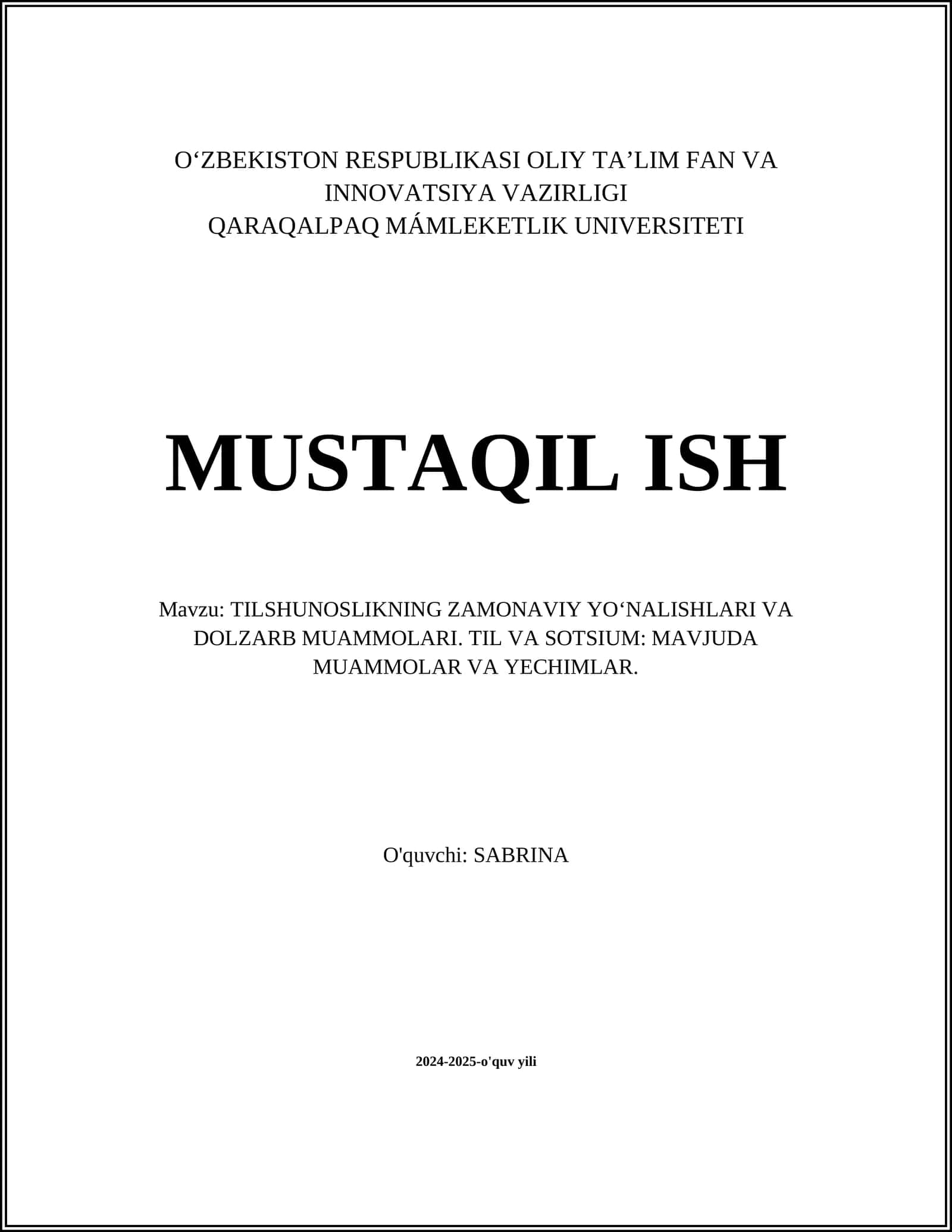 TILSHUNOSLIKNING ZAMONAVIY YO‘NALISHLARI VA DOLZARB MUAMMOLARI 1