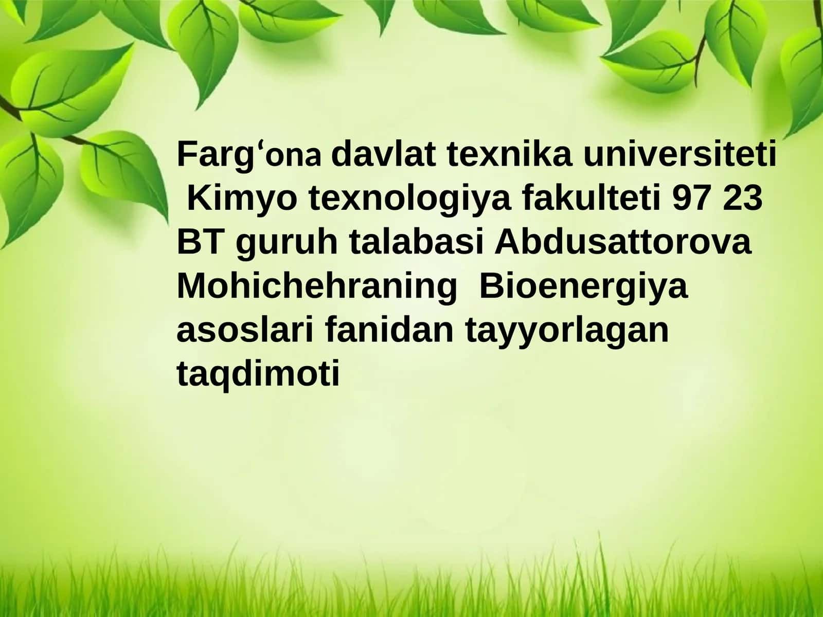 Bioenergetika fanining predmeti maqsad va asosiy tushunchalar 1