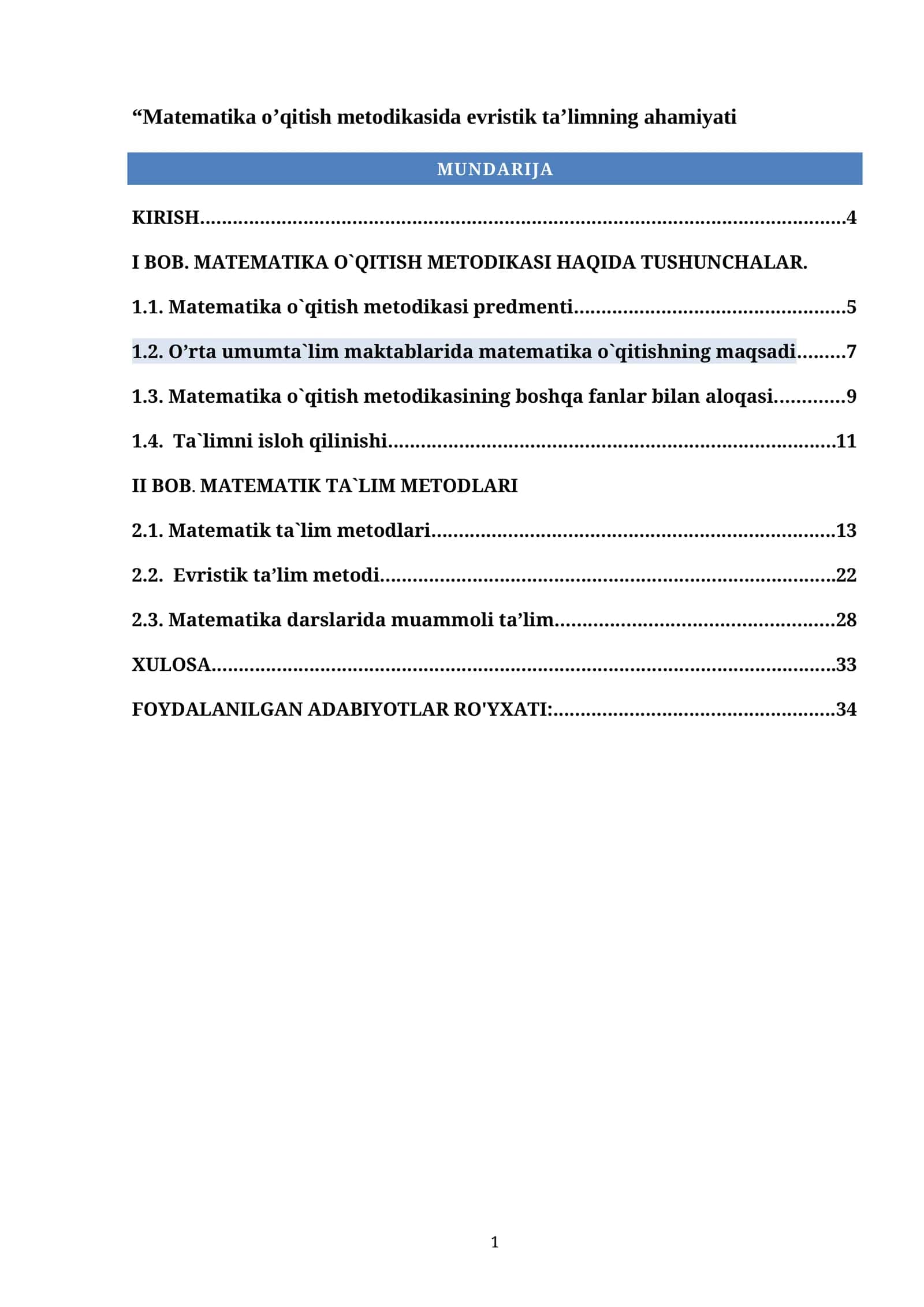 Matematika o’qitish metodikasida evristik ta’limning ahamiyati 1