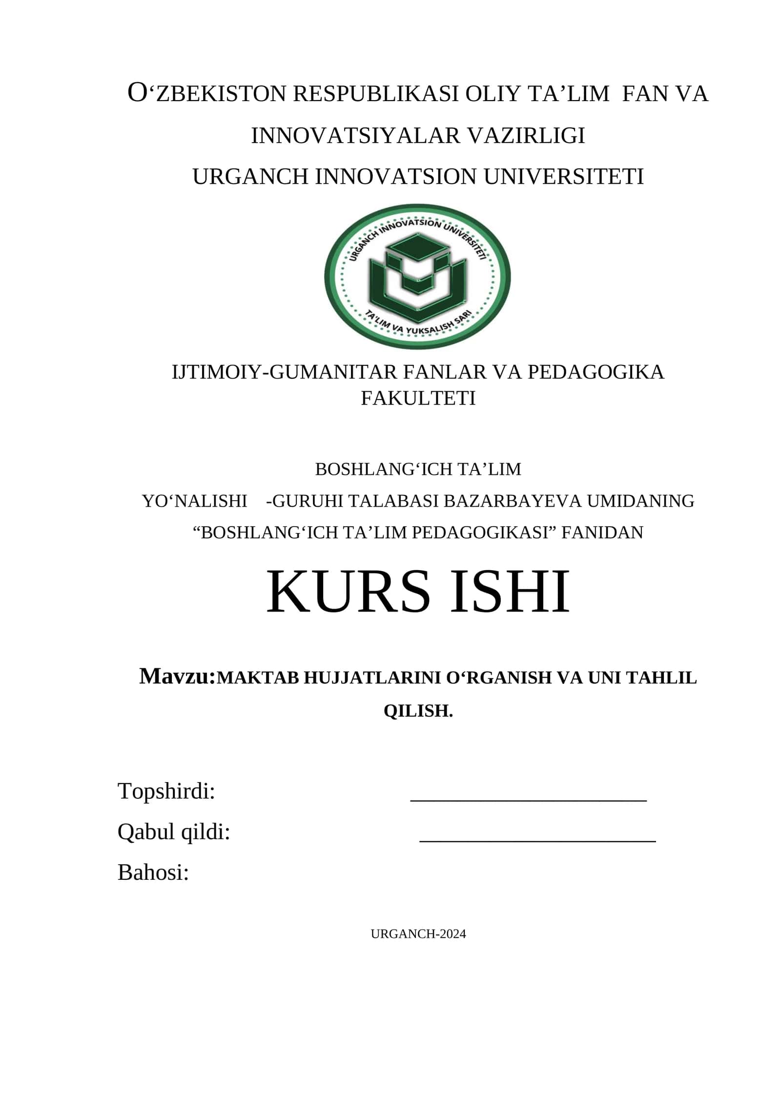 MAKTAB HUJJATLARINI O‘RGANISH VA UNI TAHLIL QILISH 1
