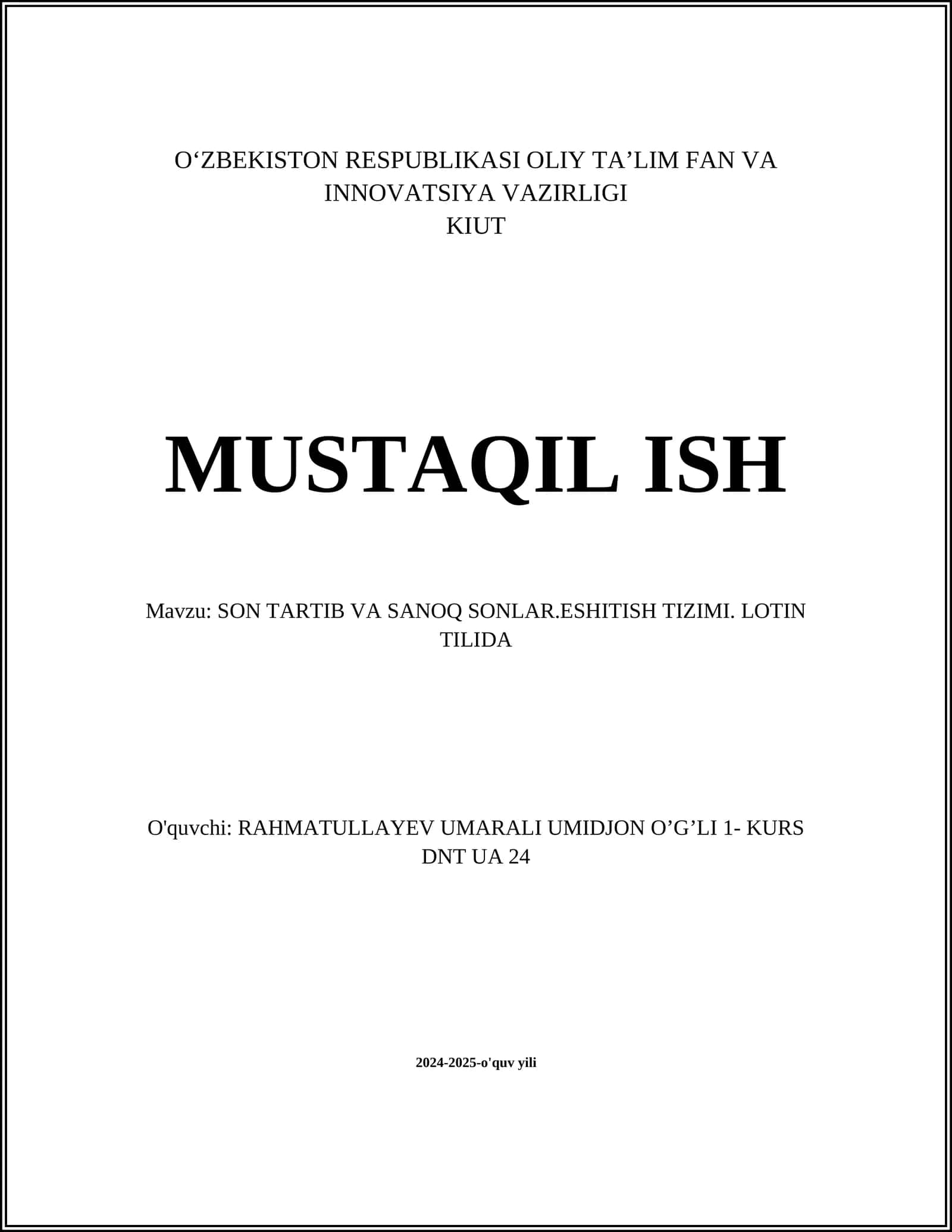 SON TARTIB VA SANOQ SONLAR.ESHITISH TIZIMI. LOTIN TILIDA 1