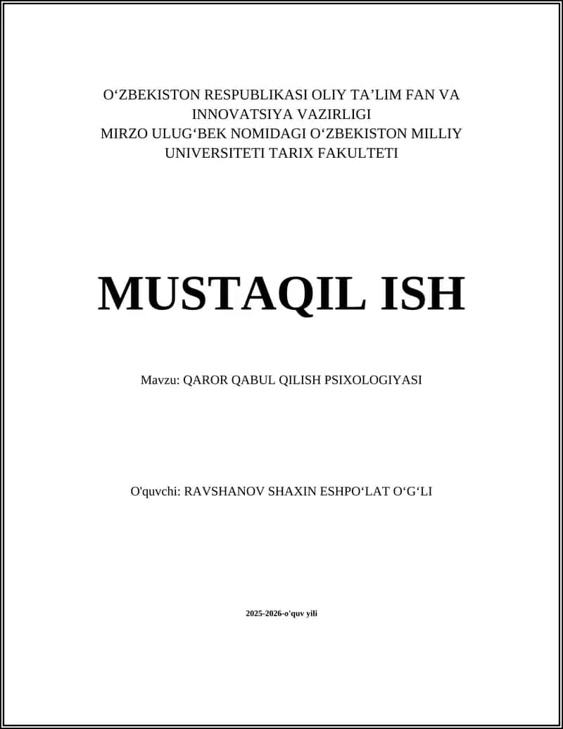 QAROR QABUL QILISH PSIXOLOGIYASI 1