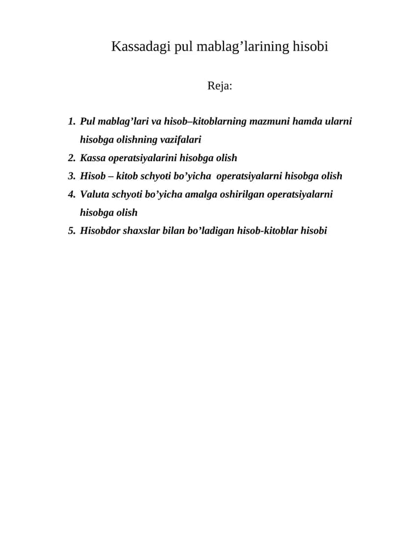 Kassadagi pul mablagʼlarining hisobi 1