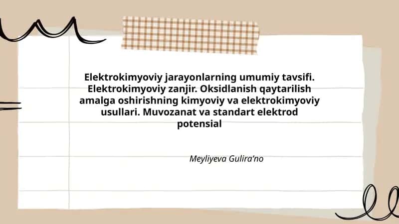 Elektrokimyoviy jarayonlarning umumiy tavsifi 1