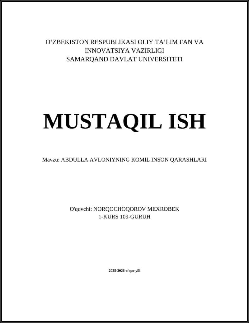 ABDULLA AVLONIYNING KOMIL INSON QARASHLARI 1