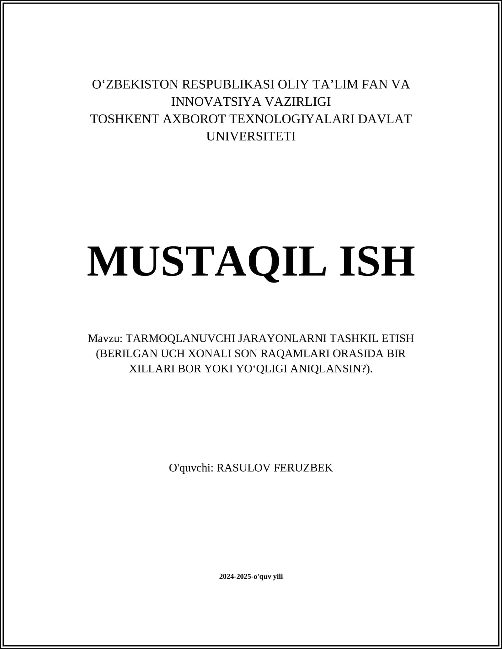 TARMOQLANUVCHI JARAYONLARNI TASHKIL ETISH 1