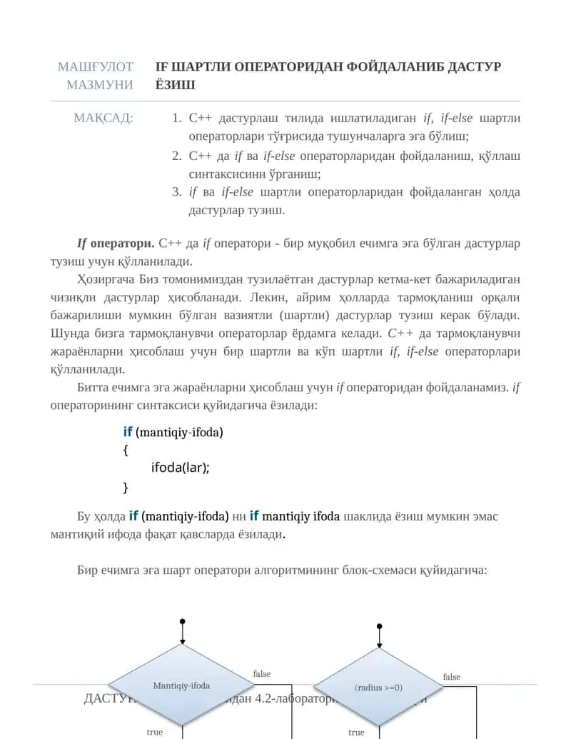 If операторидан фойдаланиб дастур ёзиш 1