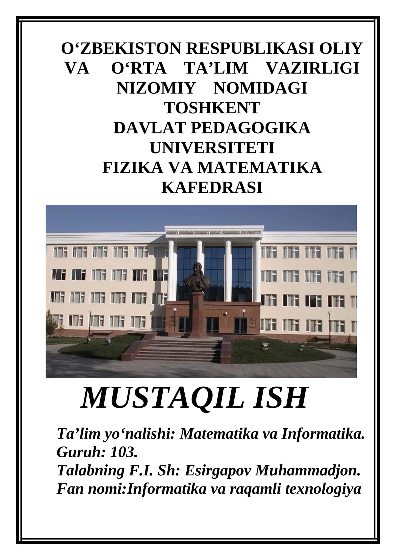 Informatika va raqamli texnologiya 1
