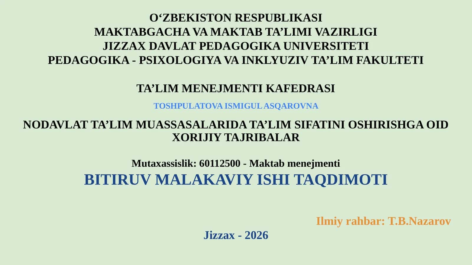 NODAVLAT TA’LIM MUASSASALARIDA TA’LIM SIFATINI OCHIRISHNING NAZARIY ASOSLARI 1