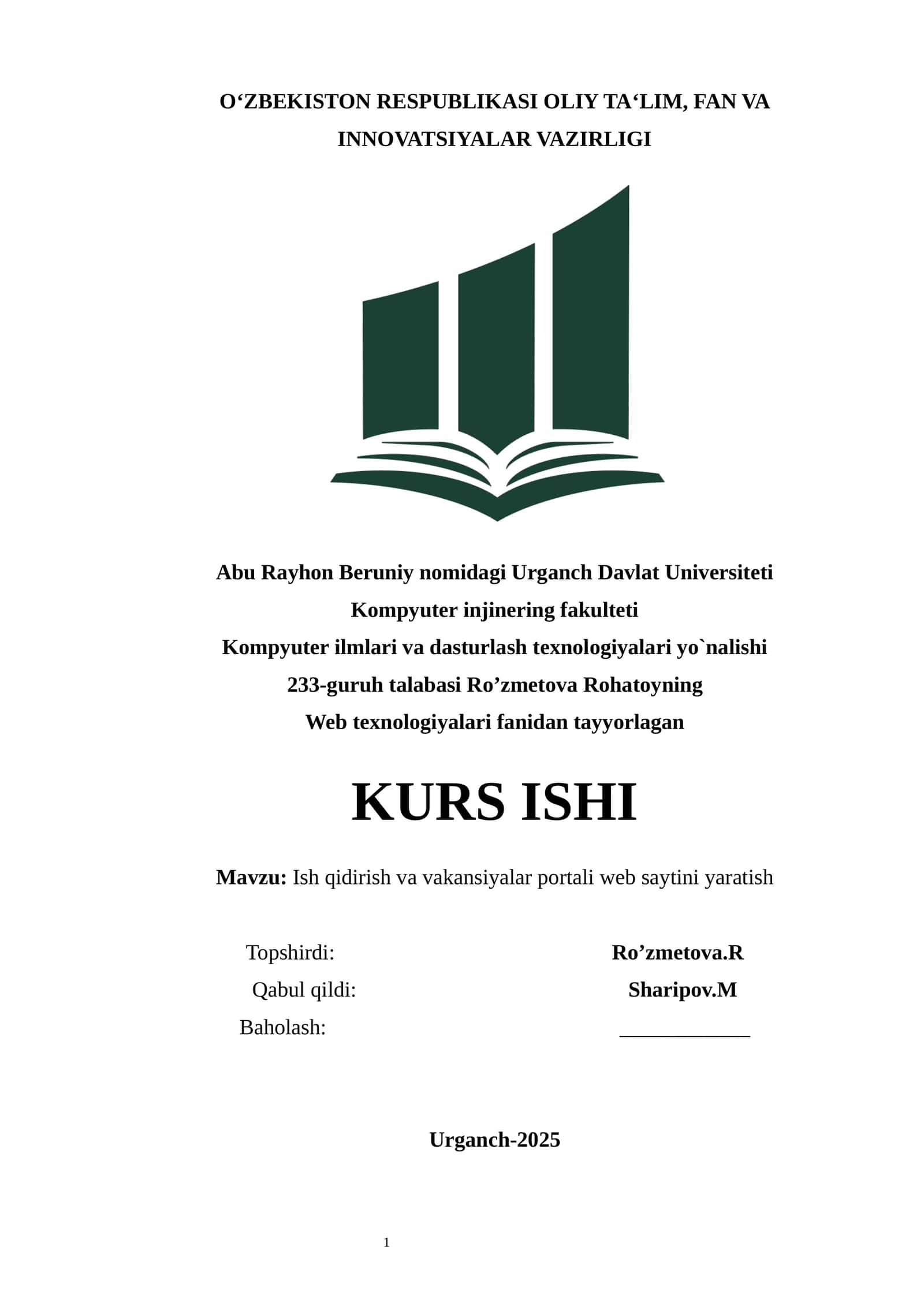 Web texnologiyalari fanidan tayyorlagan KURS ISHI 1