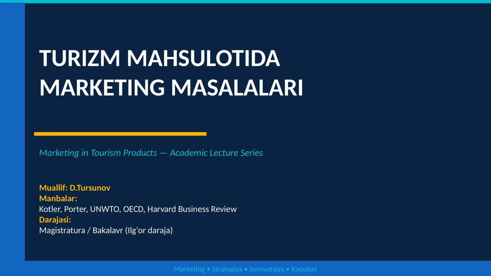 Marketing in Tourism Products — Academic Lecture Series 1