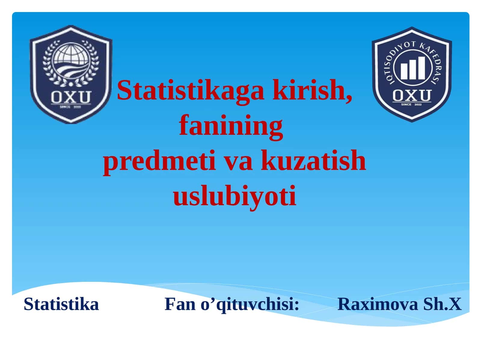 Statistikagakirish, fanining predmeti va kuzatish uslubiyoti 1