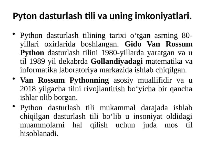 Pyton dasturlash tili va uning imkoniyatlari 1