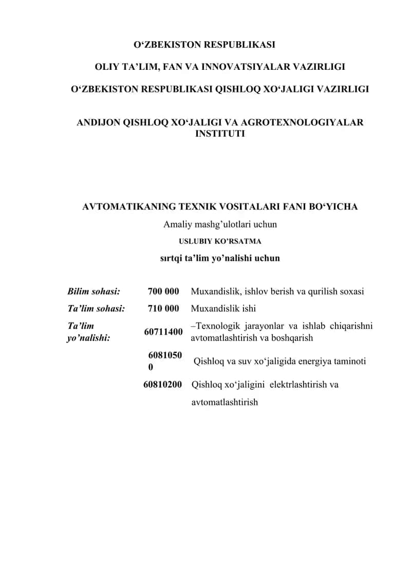 Avtomatikaning texnik vositalari fani bo‘yicha 1
