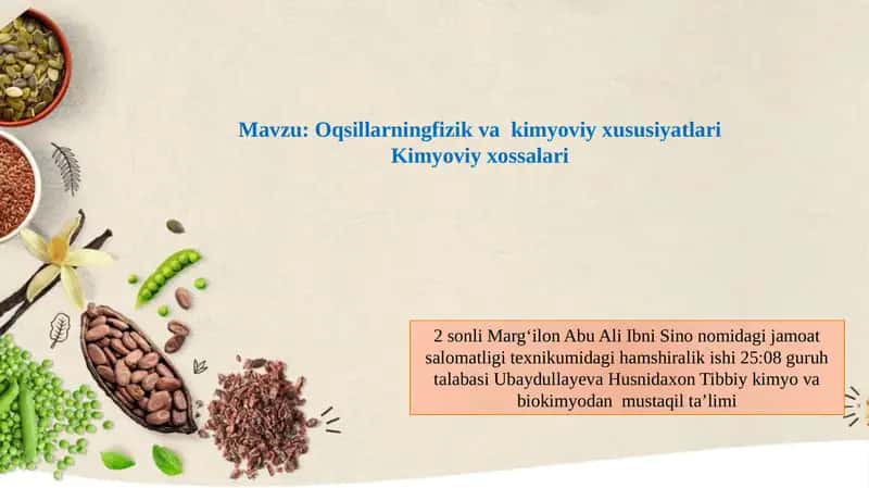 Oqsillarning Fizika va Kimyoviy Xususiyatlari 1