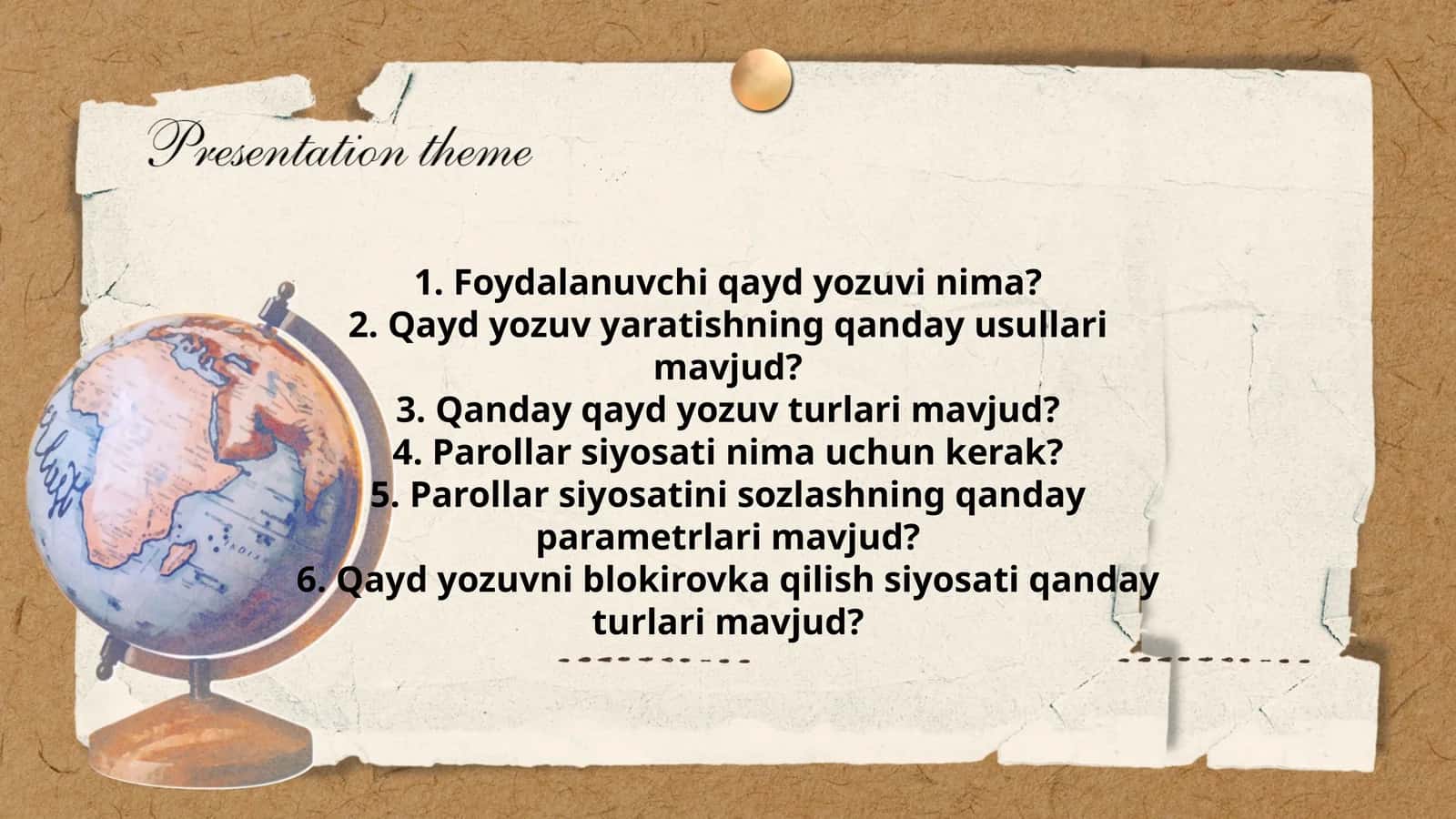 Qayd Yozuvi va Parollar Siyosati 1