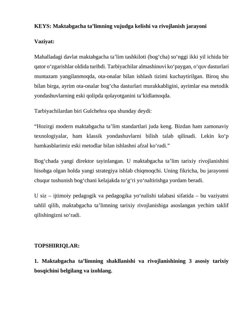 Maktabgacha ta’limning vujudga kelishi va rivojlanish jarayoni 1
