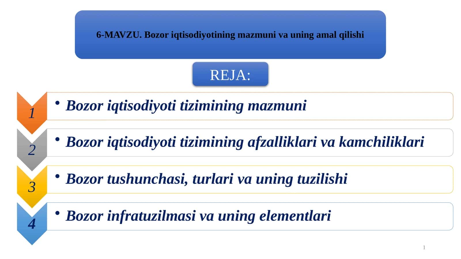Bozor iqtisodiyotining mazmuni va uning amal qilishi 1