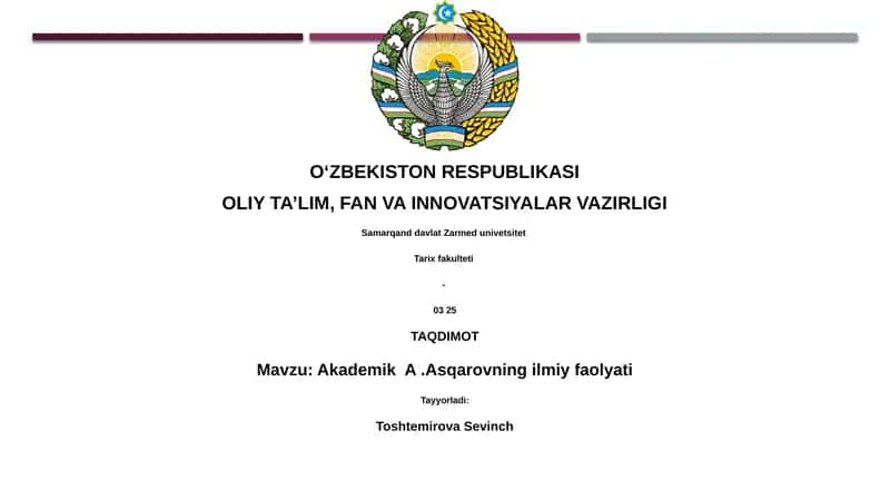 Akademik A.Asqarovning ilmiy faolyati 1