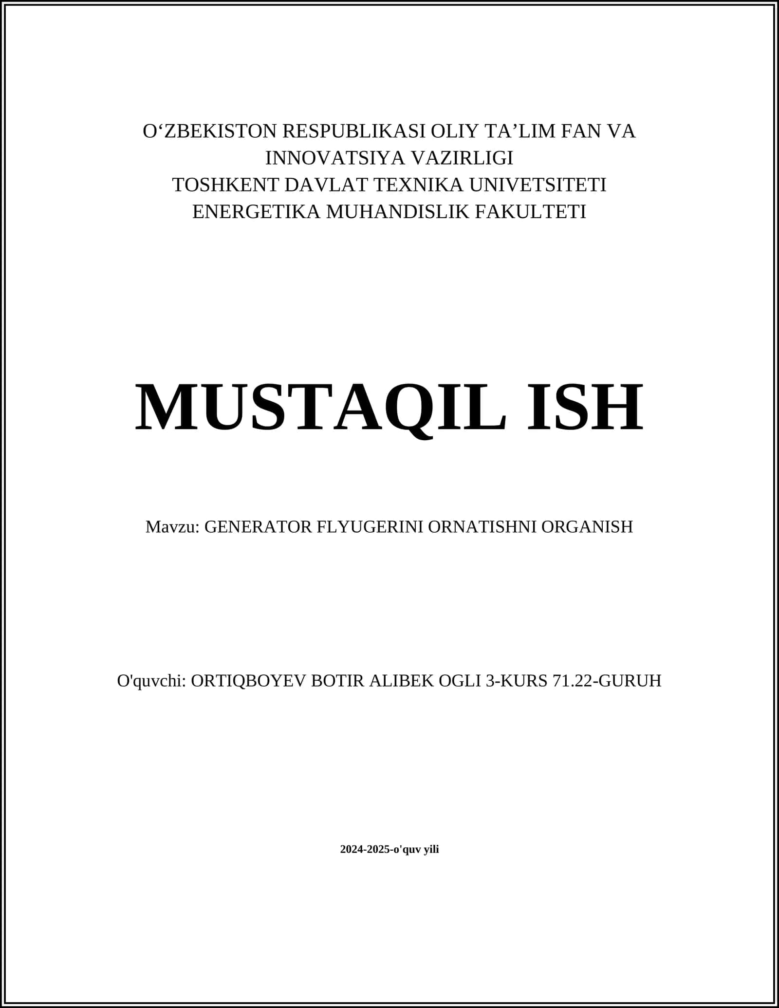 GENERATOR FLYUGERINI ORNATISHNI ORGANISH 1