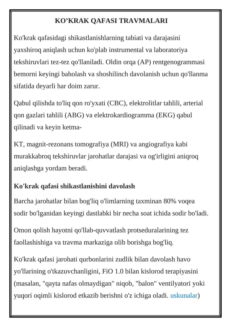 KO’KRAK QAFASI TRAVMALARI 1