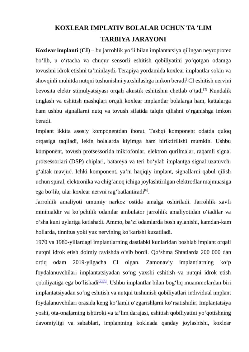 Koxlear implanti bolalar uchun ta'lim 1