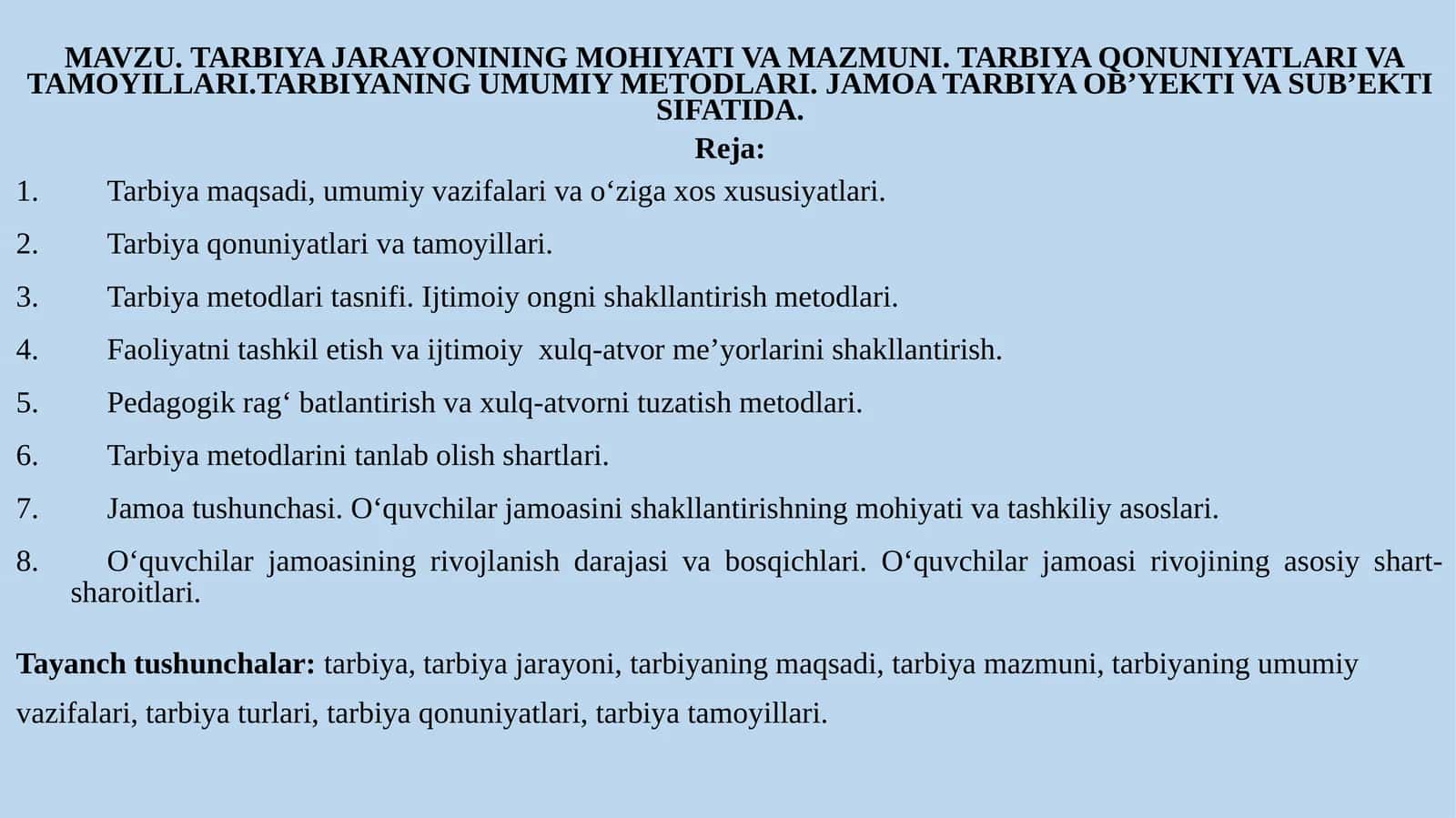 TARBIYA JARAYONINING MOHIYATI VA MAZMUNI 1