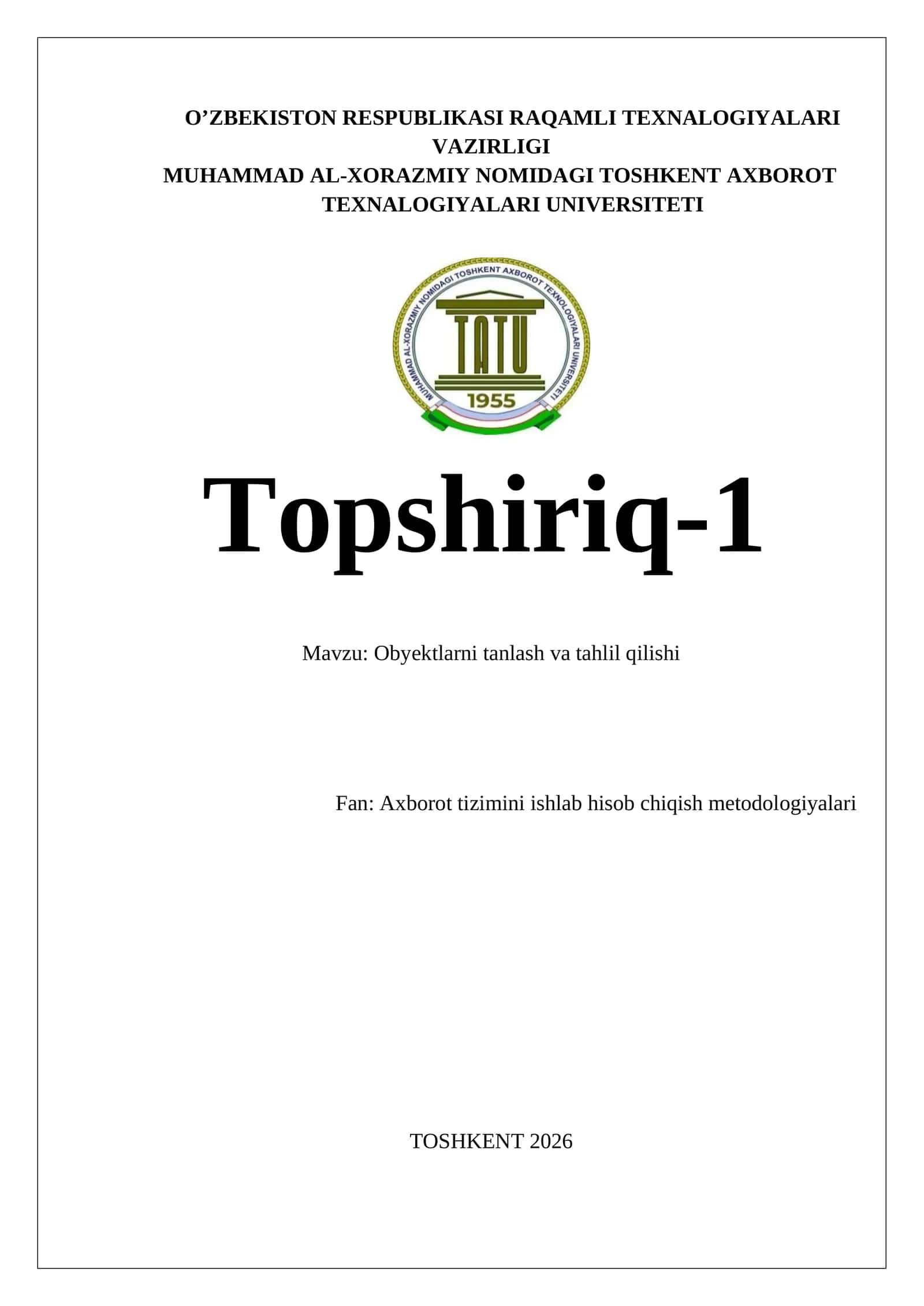 Obyektlarni tanlash va tahlil qilishi 1