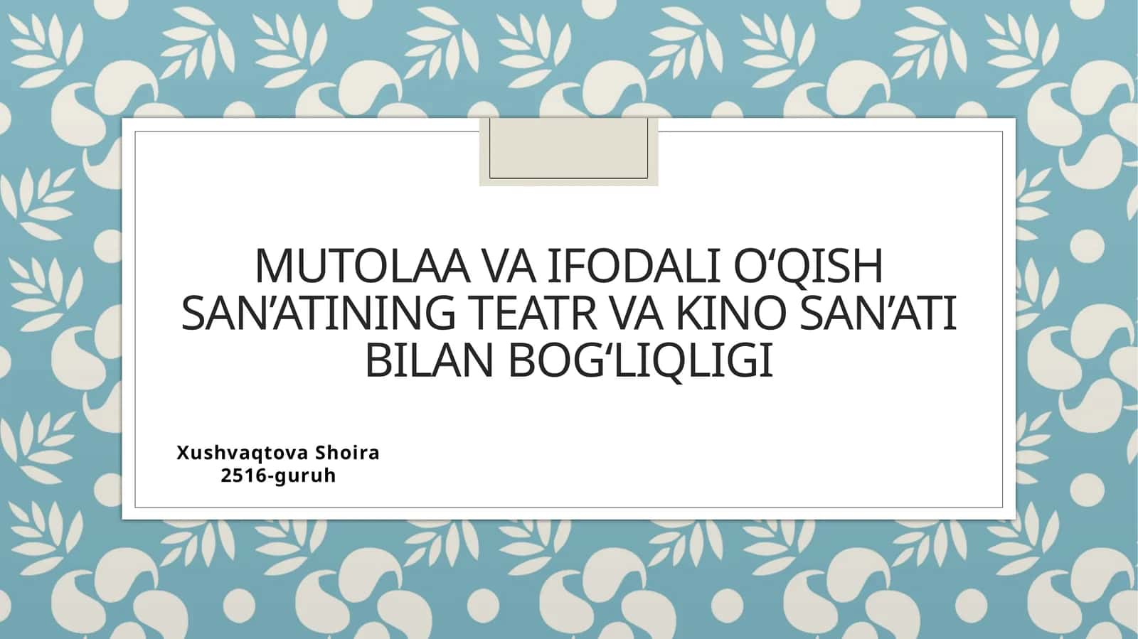 Mutolaa va ifodali o‘qish san’atining teatr va kino san’ati bilan bog‘liqligi 1