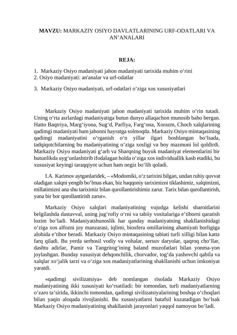 MARKAZIY OSIYO DAVLATLARINING URF-ODATLARI VA AN’ANALARI 1