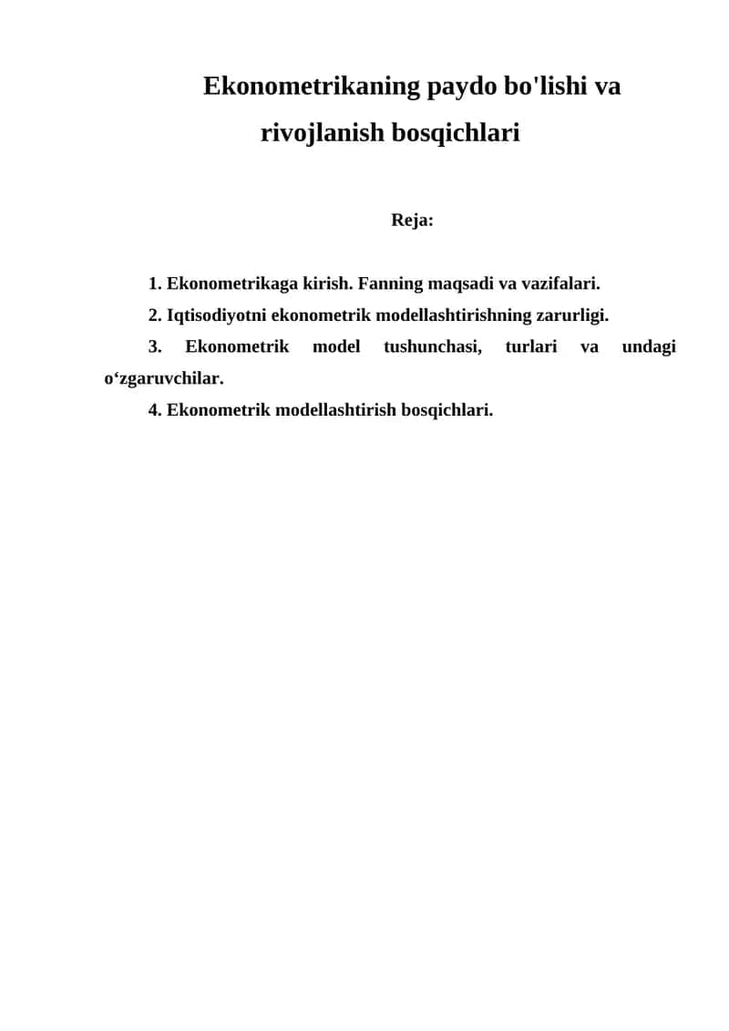 Ekonometrikaning paydo bo'lishi va rivojlanish bosqichlari 1