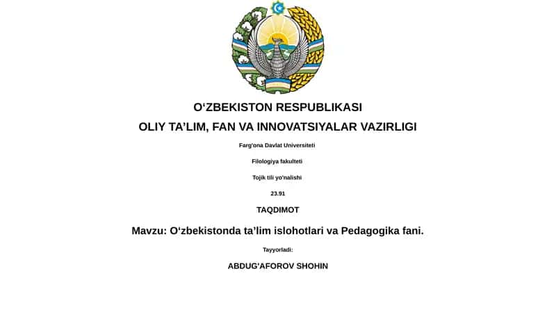 O‘zbekistonda ta’lim islohotlari va Pedagogika fani 1