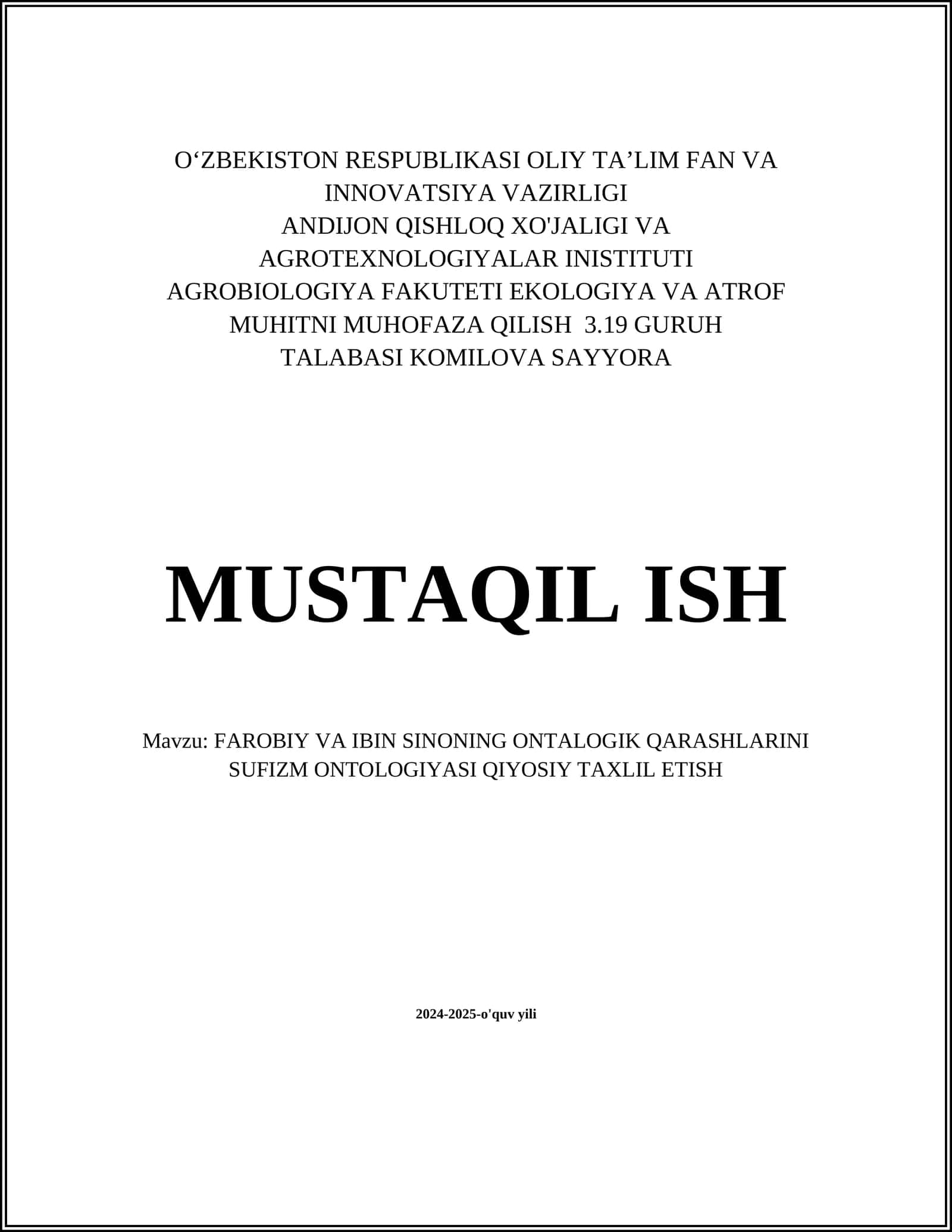 FAROBIY VA IBIN SINONING ONTALOGIK QARASHLARI 1