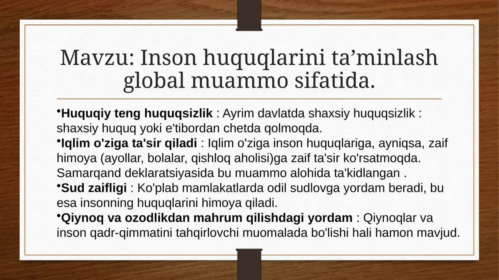 Inson huquqlarini ta’minlash global muammo sifatida. 1