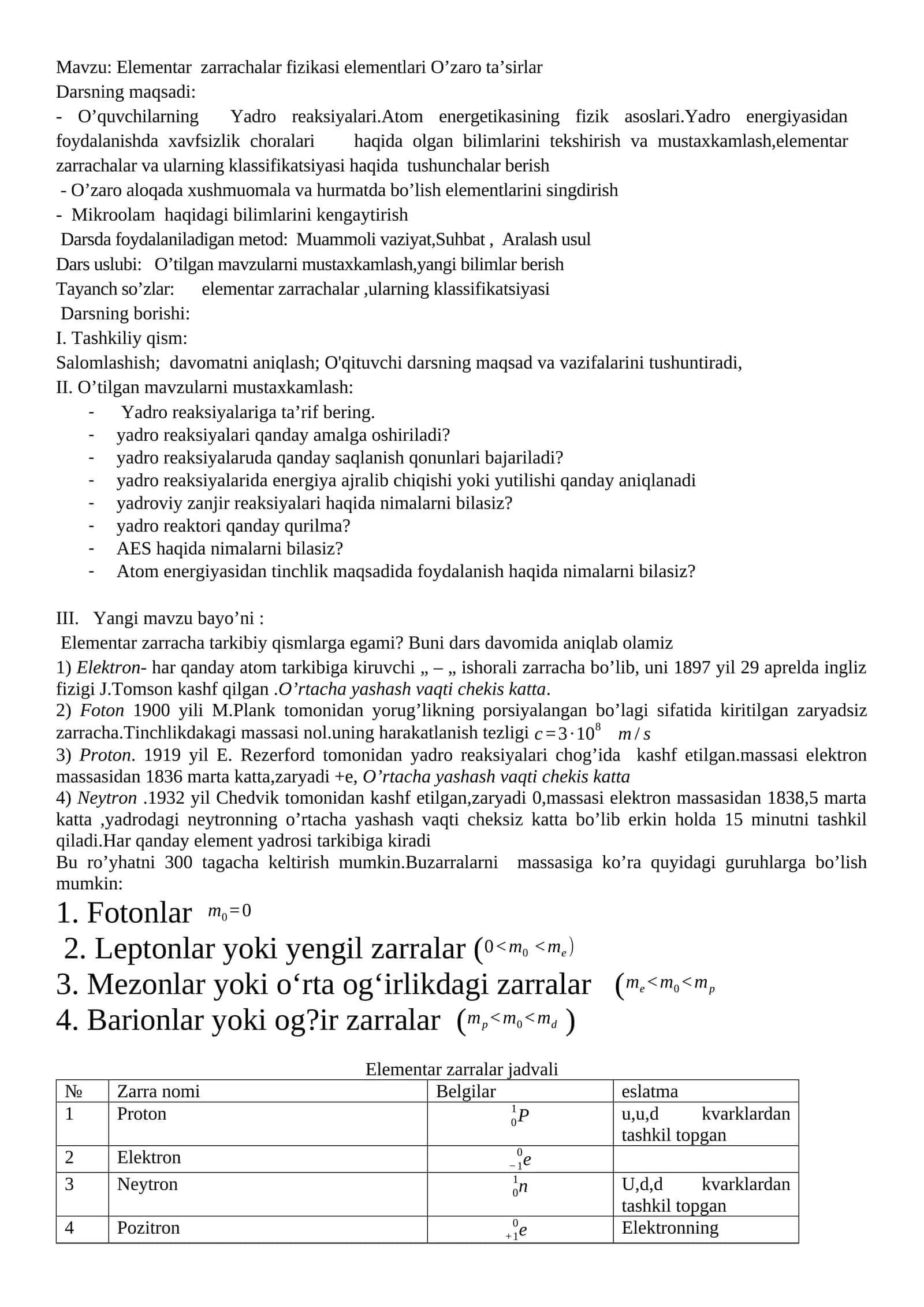 Elementar zarrachalar fizikasi elementlari O’zaro ta’sirlar 1