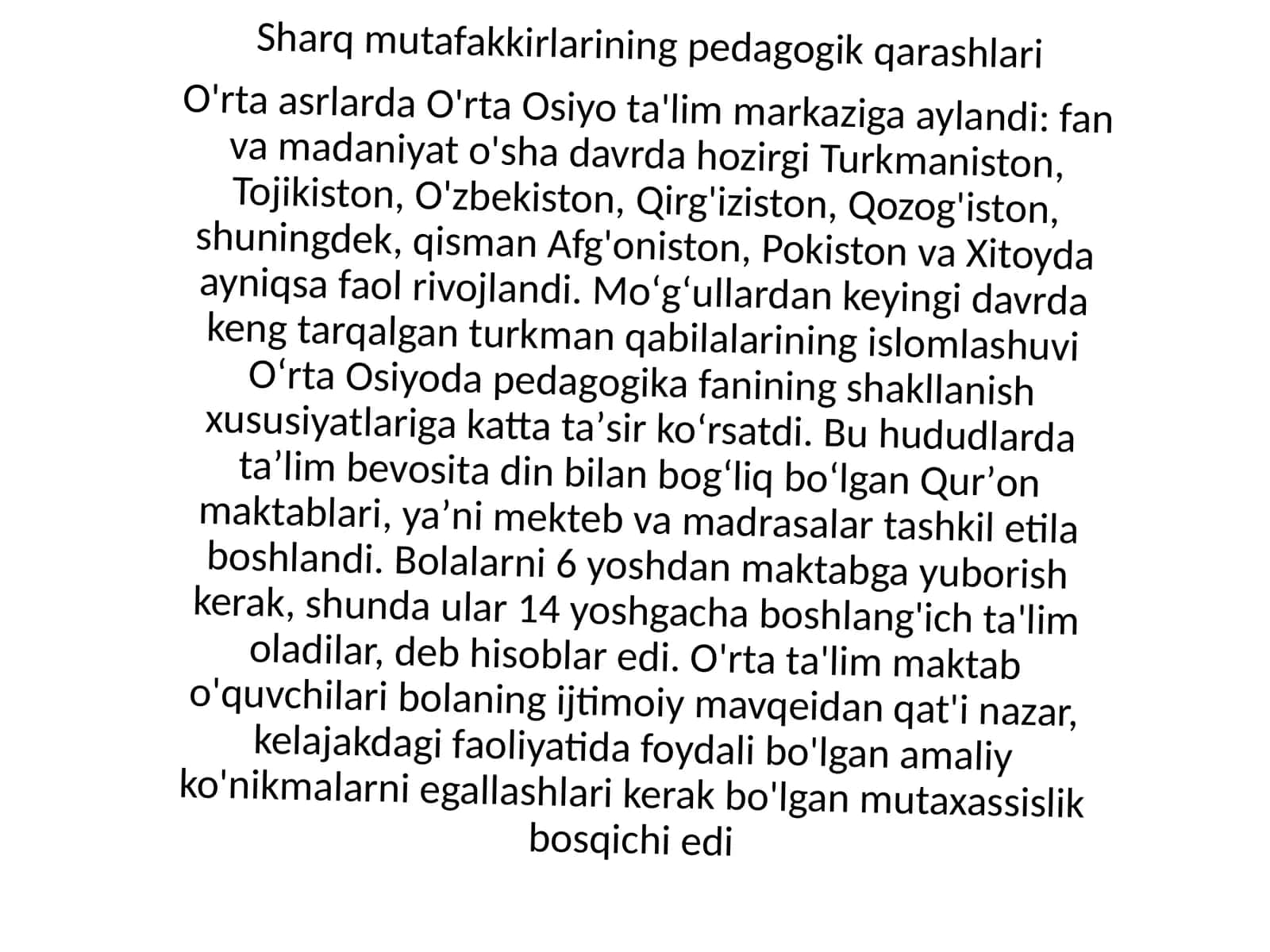 Sharq mutafakkirlarining pedagogik qarashlari 1