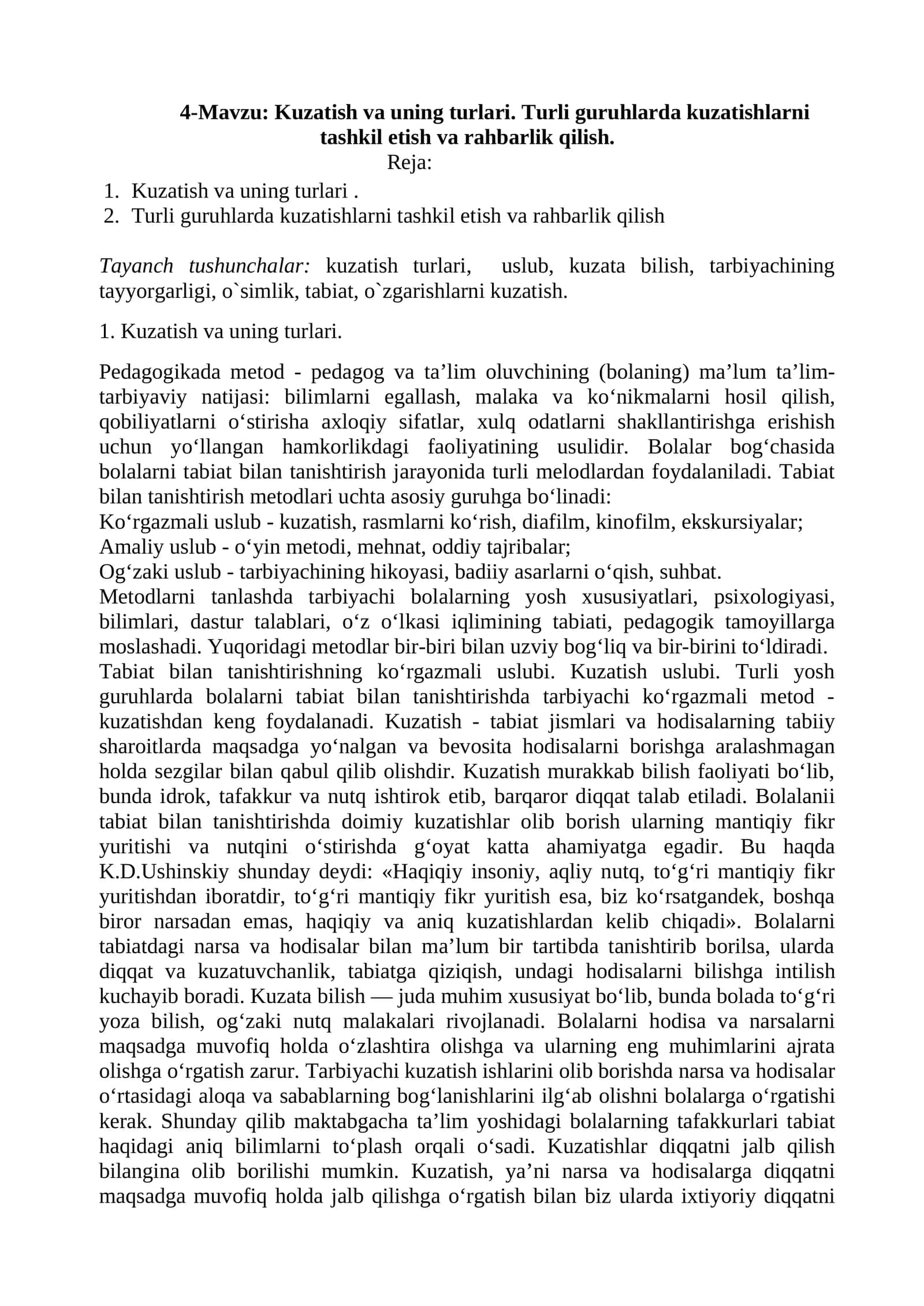 Kuzatish va uning turlari 1