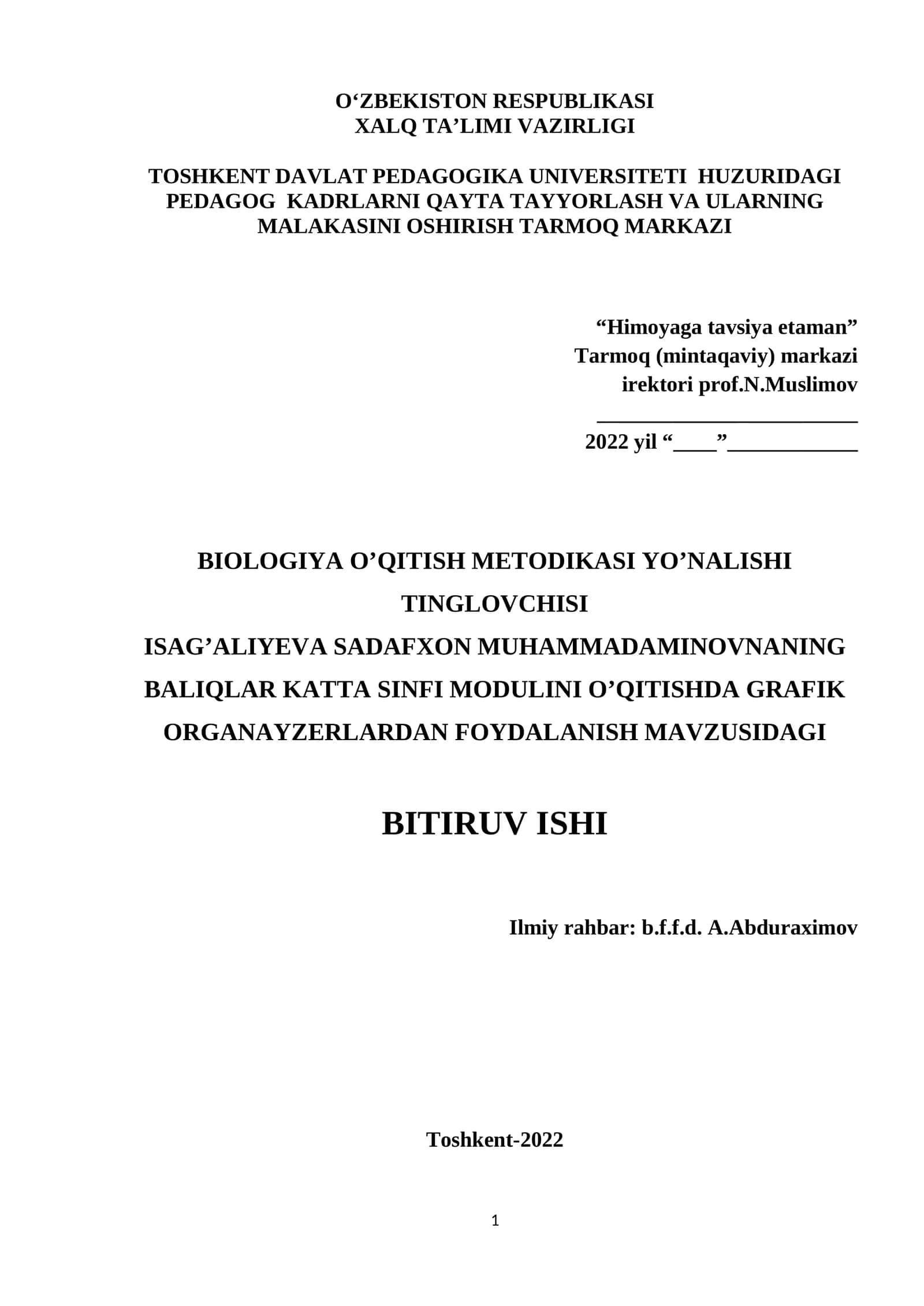 BIOLOGIYA O’QITISH METODIKASI YO’NALISHI TINGLOVCHISI 1
