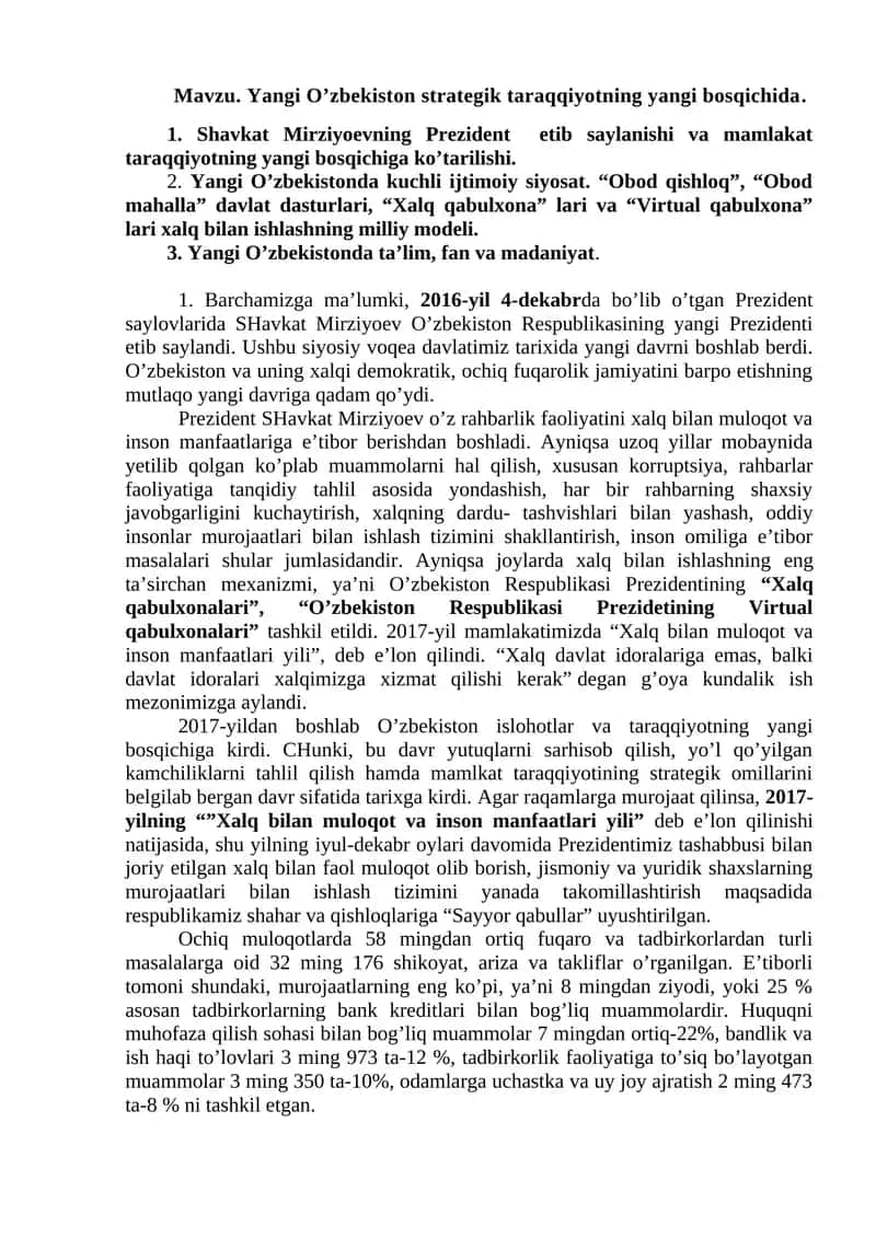 Yangi O’zbekiston strategik taraqqiyotning yangi bosqichida 1