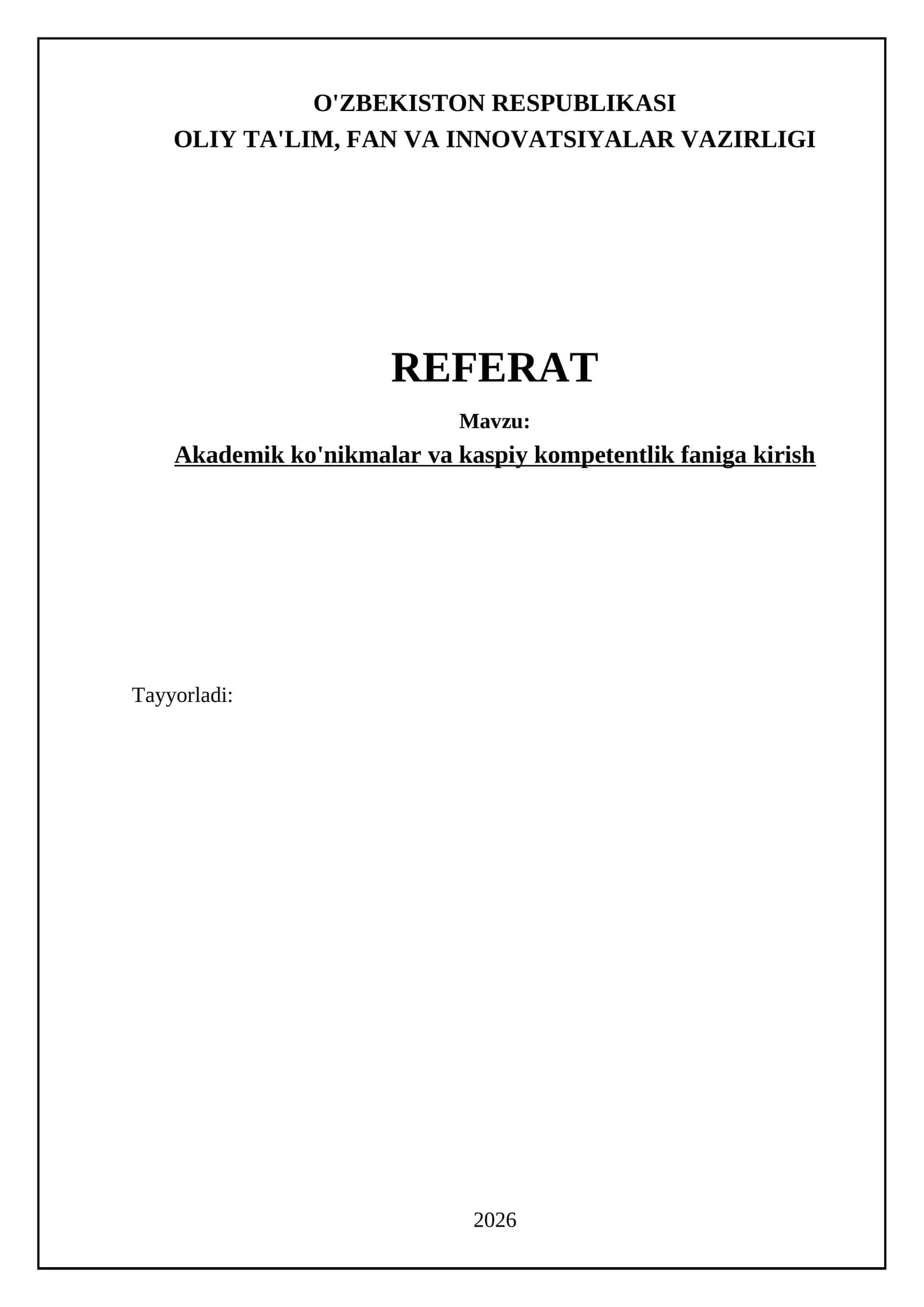 Akademik ko'nikmalar va kaspiy kompetentlik faniga kirish 1