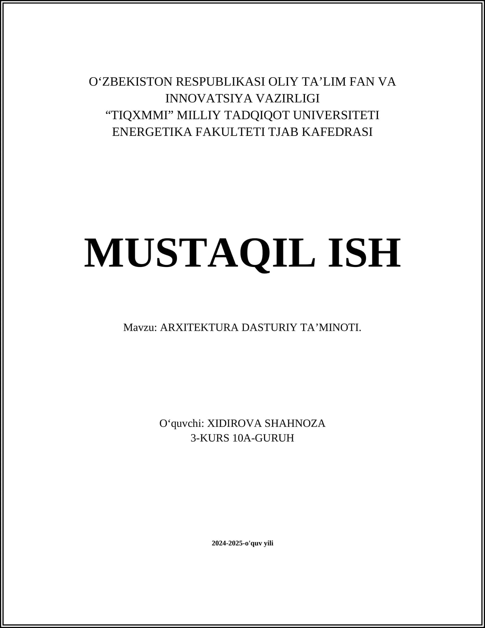 Arxitektura Dasturiy Ta'minoti 1