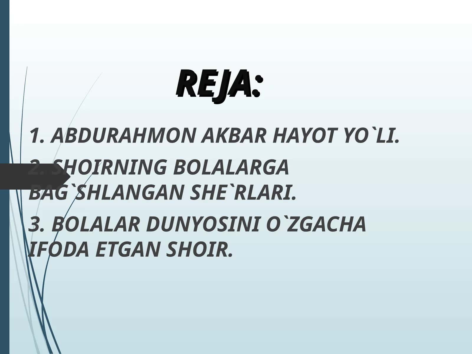 ABDURAHMON AKBAR HAYOT YO`LI 1