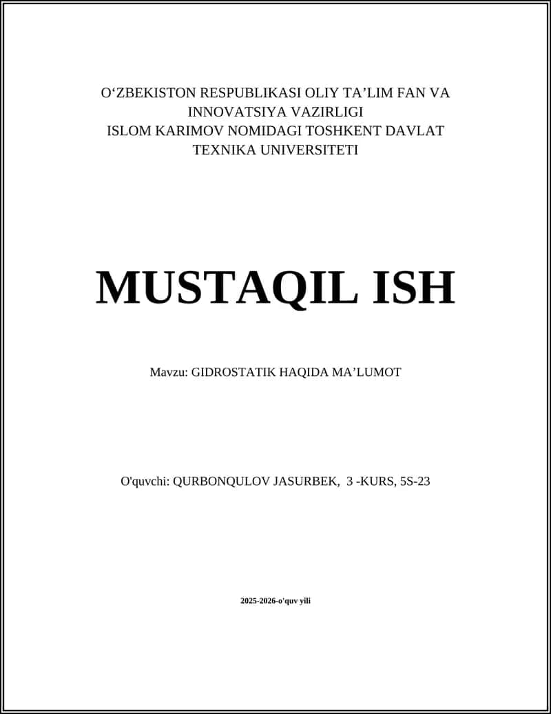 GIDROSTATIK HAQIDA MA'LUMOT 1