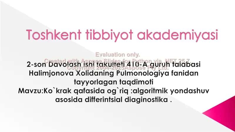 Pulmonologiya fanidan tayyorlagan taqdimoti 1